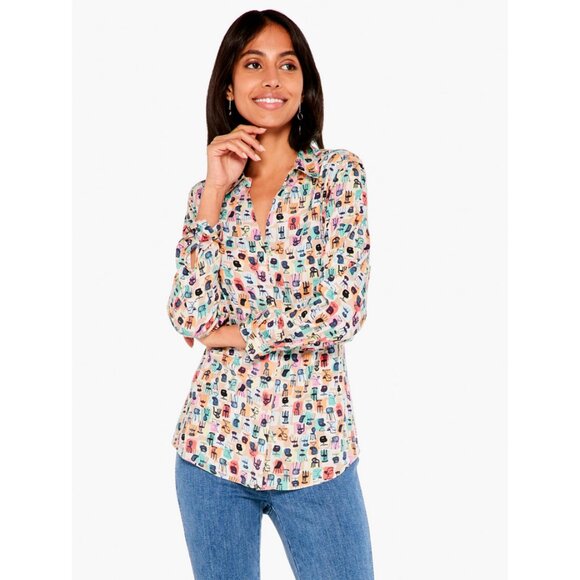 NIC+ZOE Have A Seat Live In Shirt in Green Multi - Picture 1 of 16